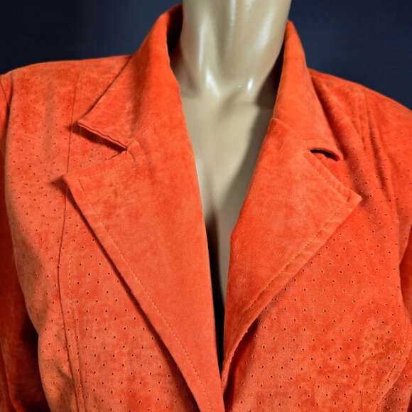 Vntage 90s Burnt Orange Microsuede Jacket Mid Length Trench Size M Fall Autumn - Picture 2 of 11